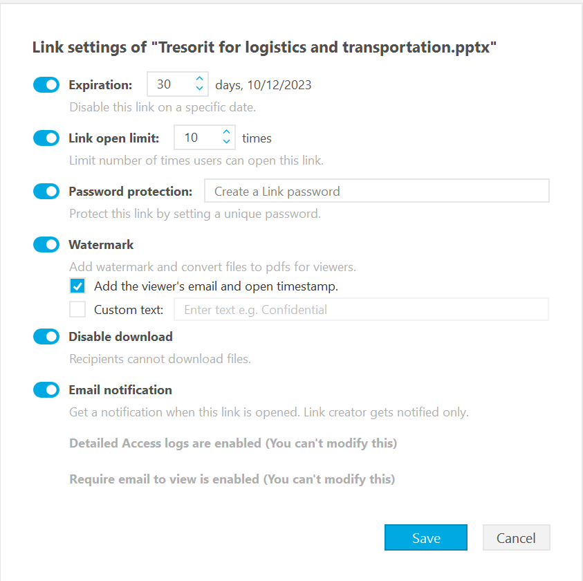 Tresorit settings