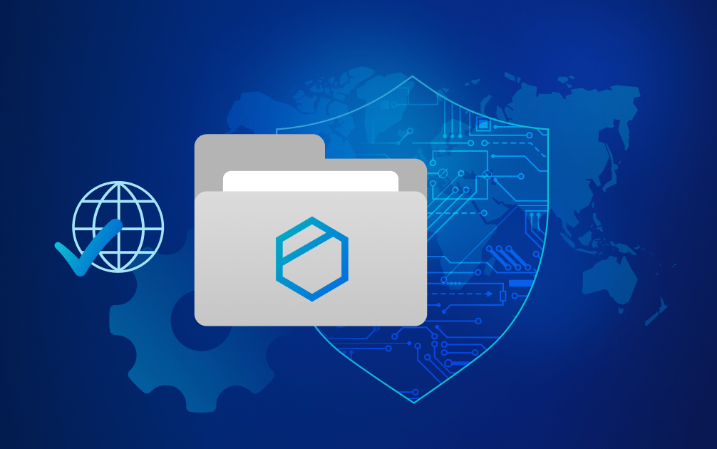 Illustration zur Datensouveränität mit sicheren Dateien, Cybersicherheitsschutz und globaler Datenverwaltung. Symbolisiert Datenkontrolle, Compliance, Cloud-Sicherheit und Datenschutz.