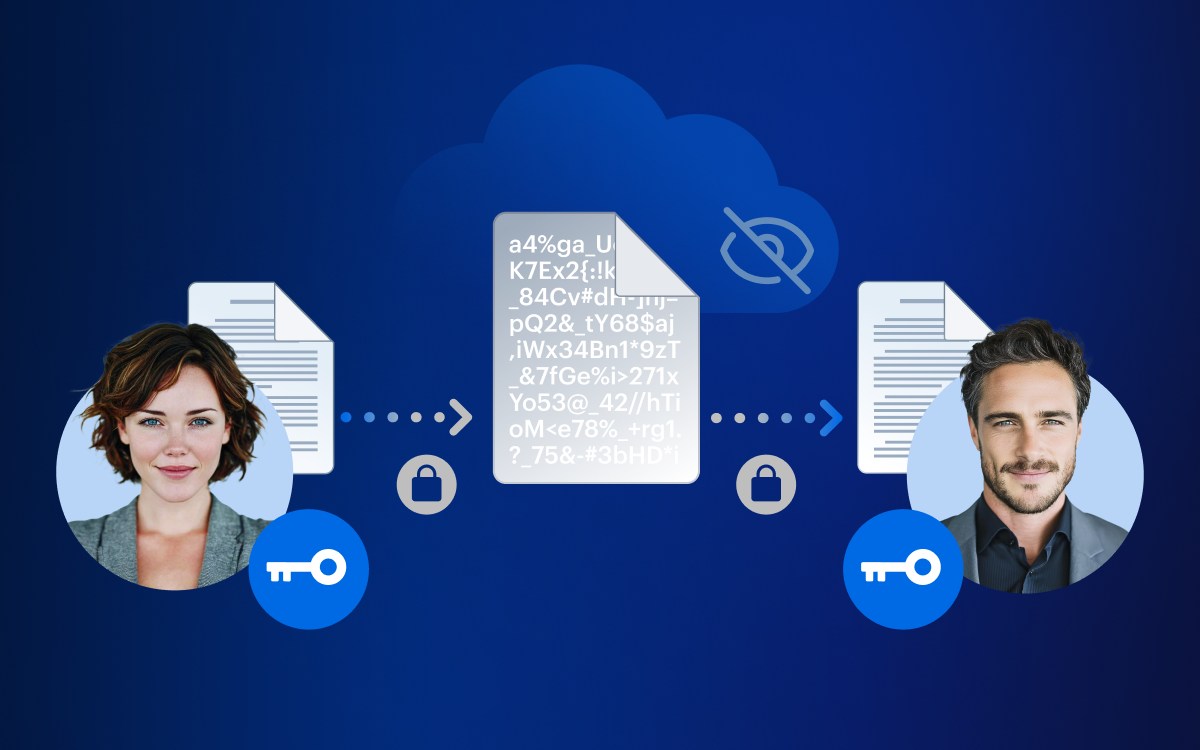 Visual representation of end-to-end encryption for secure cloud storage and collaboration.