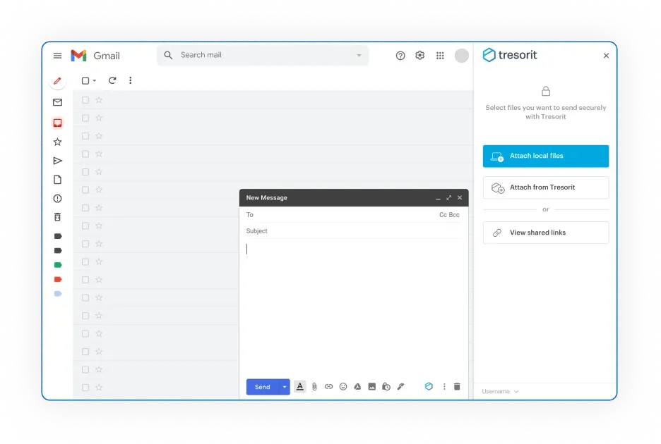 Tresorit SecureCloud Gmail integration screen, see how it looks like on your device.