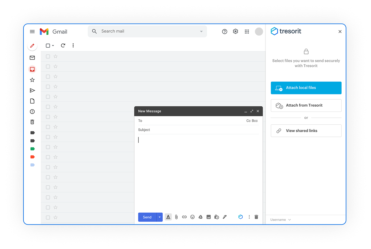 Tresorit SecureCloud Gmail integration screen, see how it looks like on your device.